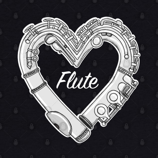 Love Flute Heart-Shaped Doodle For Flutists by doodlerob